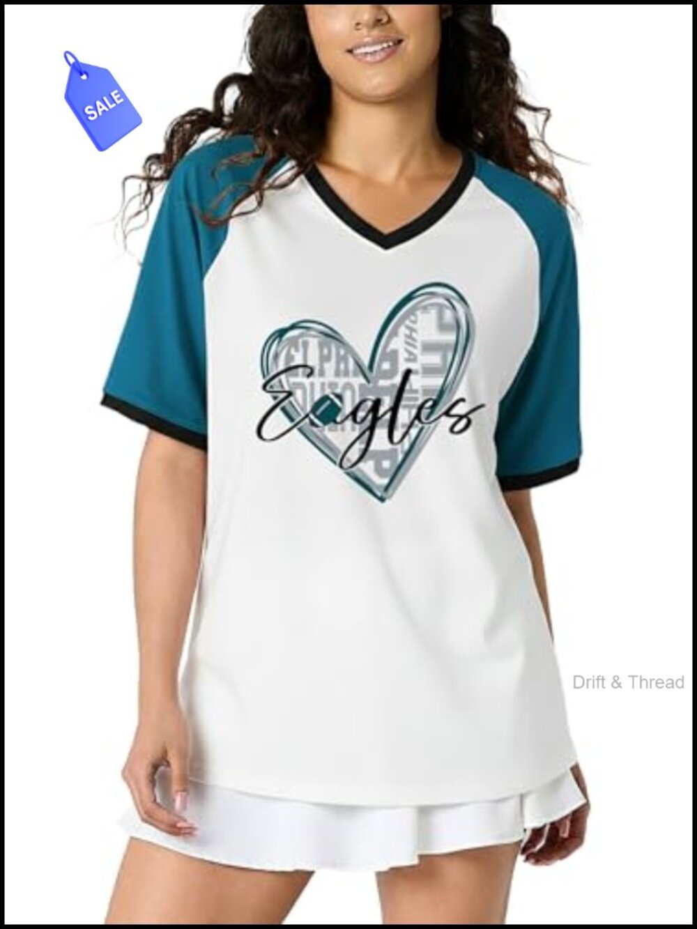 Women's Y2k V Neck Short Sleeve Tee Contrast Trim Game Day T Shirt